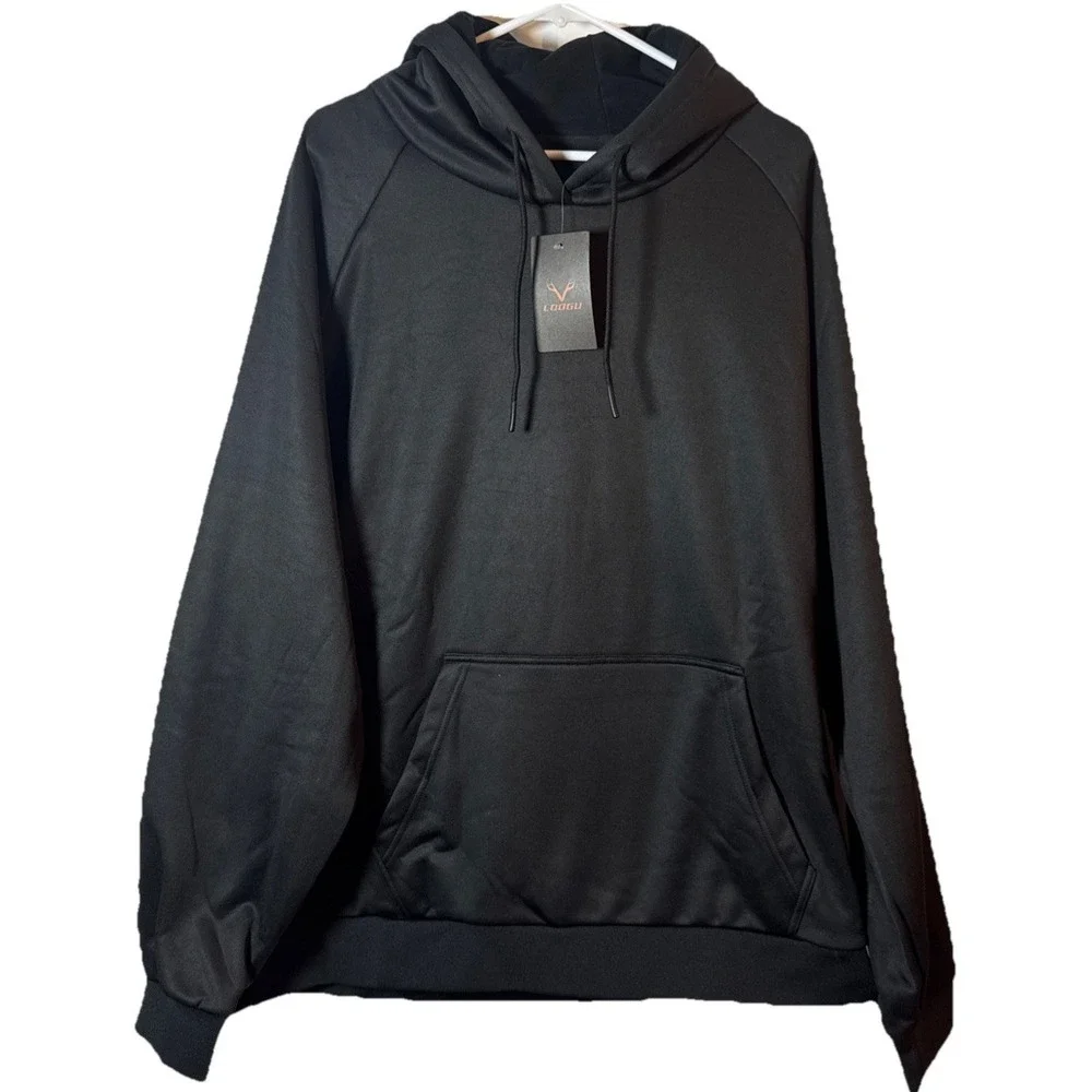 LOOGU Mens Hoodie 3XL Black Pullover Sweatshirt Fleece Lined Casual Oversized